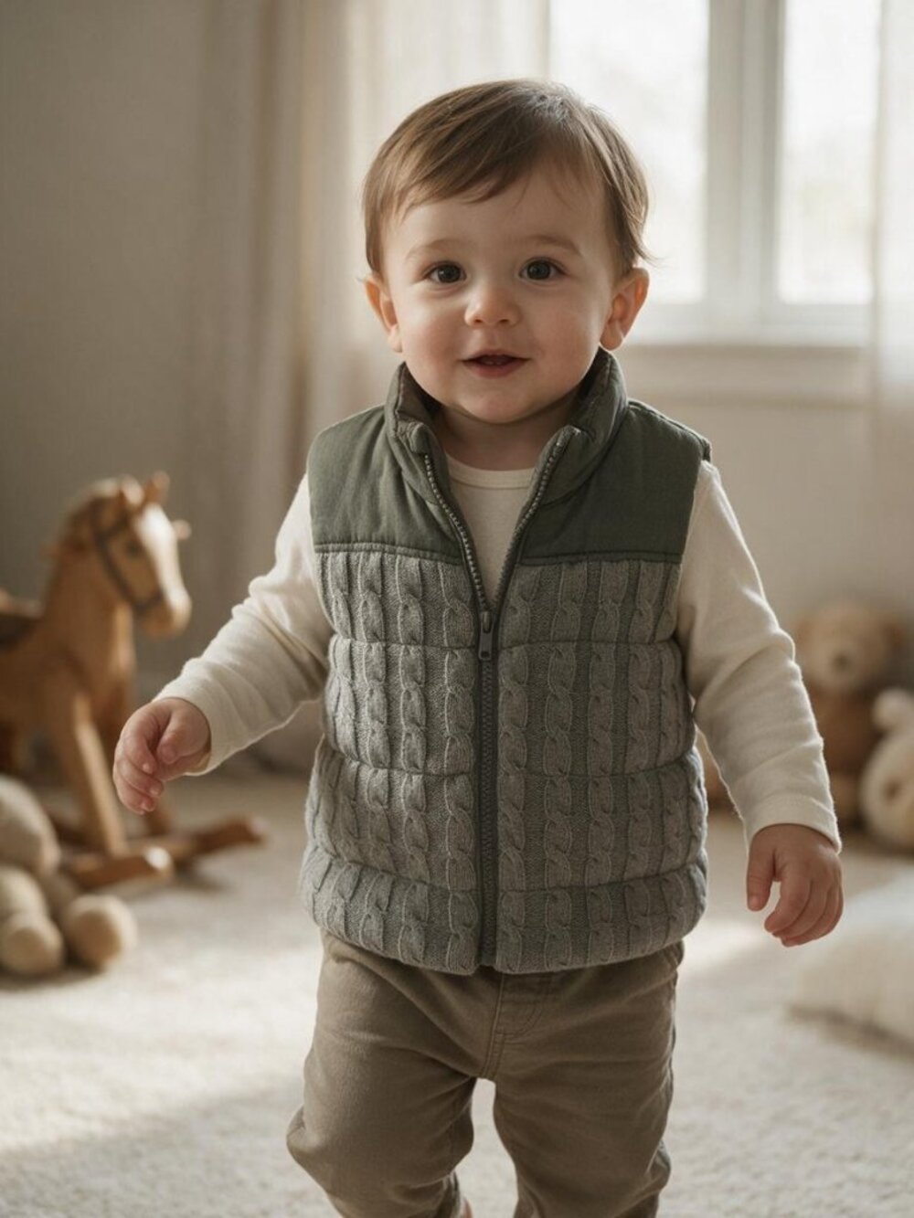 H&M Quilted Cable Knit Padded Zip-Up Vest 12-18 Months